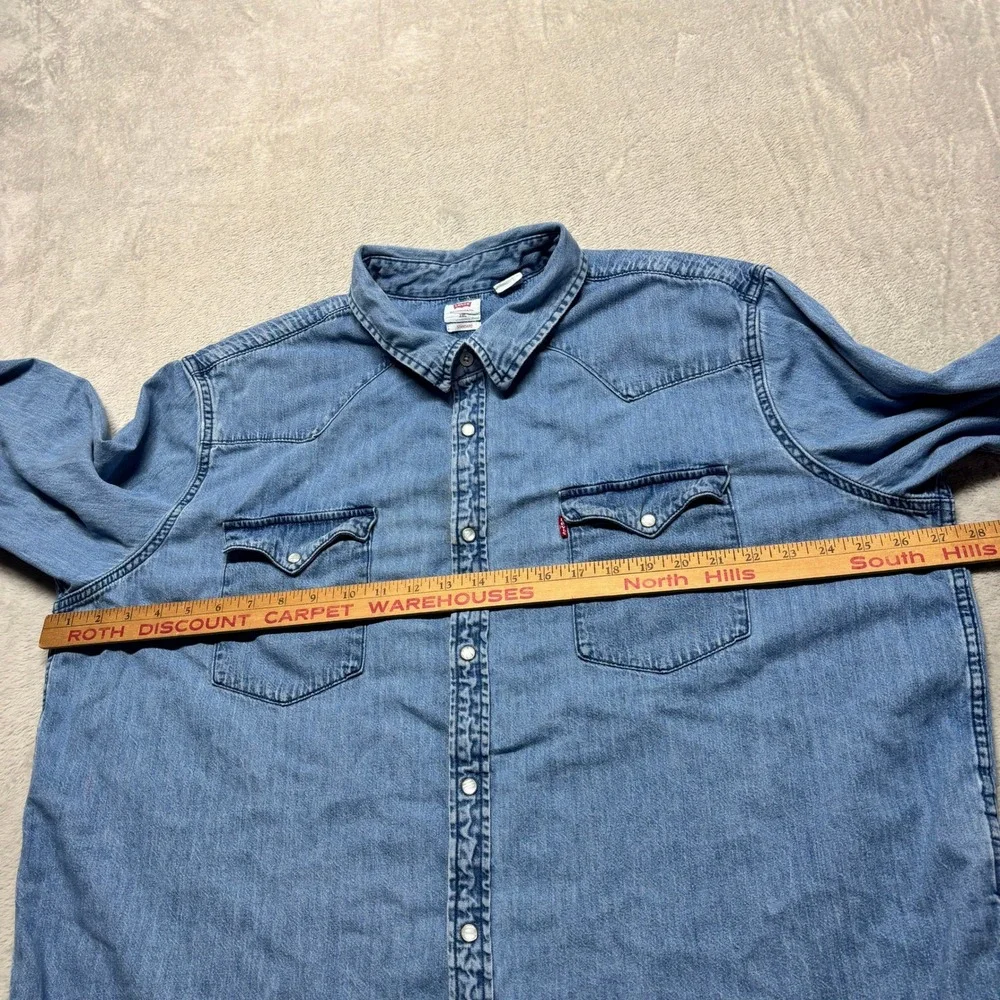 Levis Shirt Mens 2XL Standard Fit Western Blue Pearl Snap Denim Cowboy Cotton